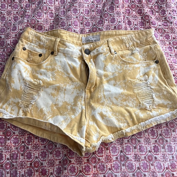 BOHO WESTERN YELLOW DENIM SHORTS - Picture 1 of 3